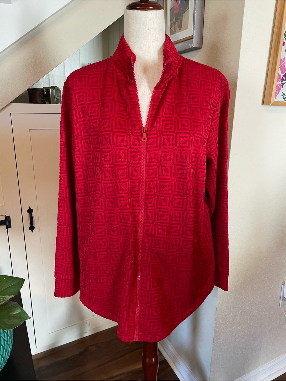 LIZ CLAIBORNE | Cabaret Red Textured Mock Neck Jacket | XL